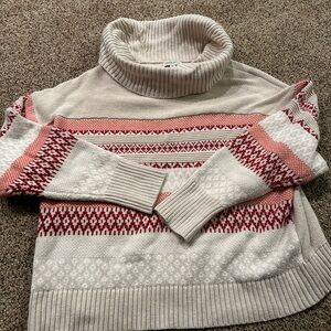 FRYE AND CO. Cream and Red Cowl Turtleneck Sweater